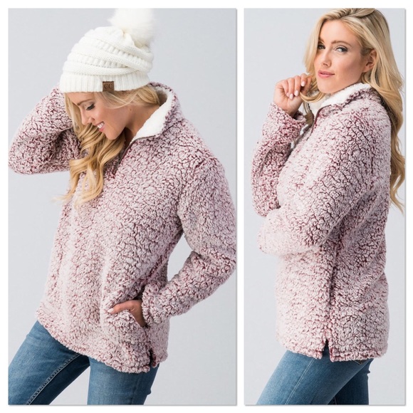 Wine Faux Sherpa Pullover - Picture 3 of 8